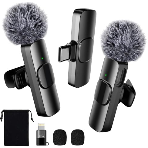 BYbrutek Wireless Lavalier Microphone with Lightning Adapter and Storage Bag - for iPhone, iPad, and Android Phones - Mini Mic for Video Recording and Podcasts with Noise Reduction