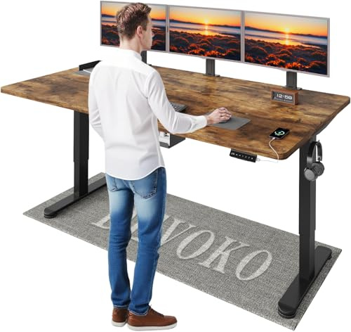 Devoko Höhenverstellbarer Schreibtisch mit 2 Motoren，25mm Einteilige Tischplatte, 180x80 cm Mobiler Elektrisch Computertisch mit Kabel Management, Vintagebraun - Perfekte Ergonomie für Dein Büro