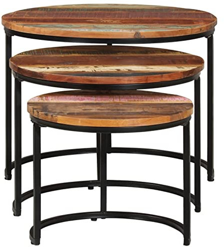 Satztisch-Set aus massivem Altholz für Wohnzimmer, 3-teiliges Couchtisch, Couchtisch, Beistelltisch, Sofa, Aufbewahrungstisch, rustikale Möbel für Schlafzimmer oder Akzentdekoration