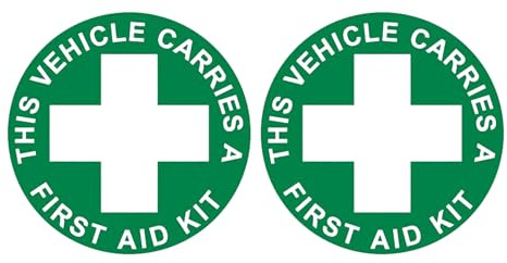 Tek Automotive Första hjälpen-kit klistermärke dubbelpack 97 mm diameter akut medicinsk fordonsskylt ljus permanent vinyl inomhus utomhus användning