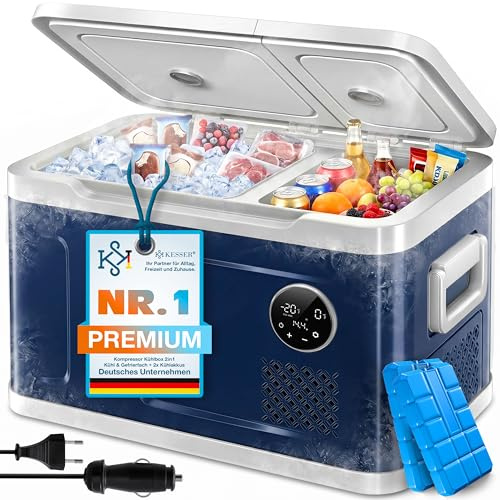 KESSER® Compressore frigorifero 2 in 1 doppia zona di raffreddamento e congelatore da 49 litri, congelatore elettrico con 2 batterie di raffreddamento e funzionamento touch LED, frigorifero fino a -20
