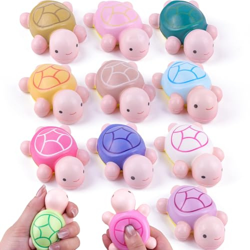 Anboor 12 st Squishies-leksaker, sköldpadda, stressbollar, klämleksaker, skumkläm, stresslindring för vuxna, barnleksaker, klasspriser