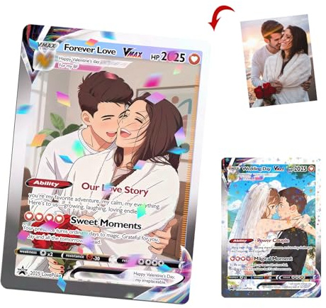 Carta Poke Personalizzata con Foto, Nome e Testo Carta Poke Personalizzata in Stile Anime per Allenatori, Ideale per Coppie e Amanti Degli Animali, Perfetta per Compleanni, San Valentino e Natale.