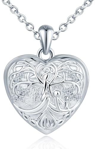 MICSAVI hjärta fotokedja med mor och barn 925 sterlingsilver bilder medaljong hänge familjeträd, personliga livsträd smycken för kvinnor flickor