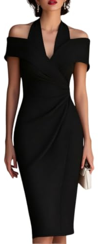 Gyios Minikjol dam Off Shoulder Midi-klänning halterneck wrap bodycon formell klänning, rynkad midja