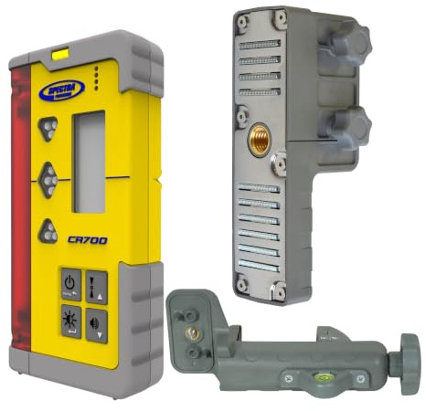 Spectra Precision CR700 Combination Laser Receiver with Rod Clamp and Magnetic Mount – IP67 Waterproof Digital Readout, 5-in Detection, 200° Reception, Radio Capability