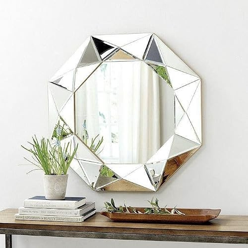 Garden Mile Jewel Cut Silver Bathroom Wall Mirror Venetian Hanging Mirrors for Walls Bevelled Wall Mounted Mirror Wall Decor for Hallways Stairs Bedroom Decor Living Rooms Home Decoration