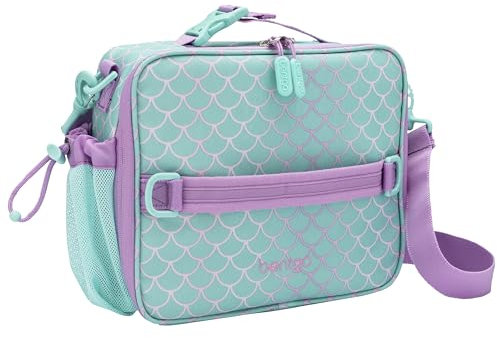 Bentgo Kids Lunch Bag - Durable, Double-Insulated Lunch Bag for Kids 3+; Holds Lunch Box, Water Bottle, & Snacks; Easy-Clean Water-Resistant Fabric & Multiple Zippered Pockets (Mermaid)