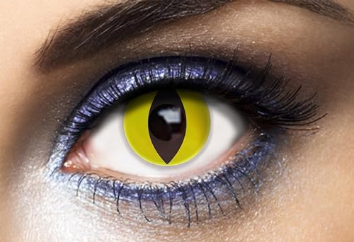 P'TIT CLOWN - 55508 - Lentilles de Contact Chat Jaune (sans correction) - Journalières - Parfaites pour Compléter votre Déguisement pour Halloween, Carnaval et autres Fêtes Costumées - ∅ 14.2 mm