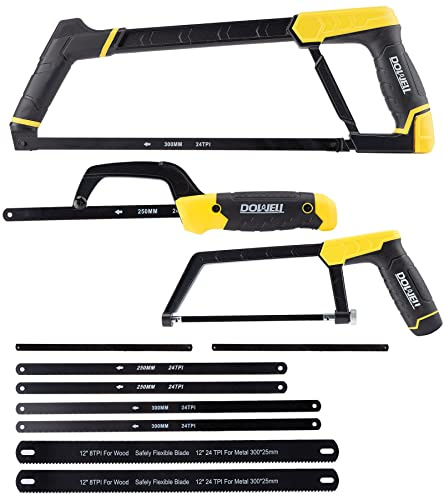 DOWELL Hacksaw Frame Set Heavy Duty Handsaw 12-inch 10-inch 6-inch Mini Hacksaw Hand Saw 8 Extra Blades Multi-function for Metal Wood PVC Pipes