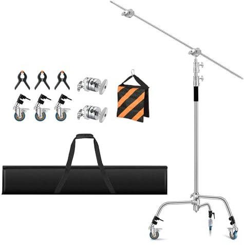 Heavy Duty C Stand 11.3ft/345cm Light Stand with 4.2ft/128cm Boom Arm Wheels Sturdy Stainless Steel Century Stand for Photography Studio Video Reflector, Umbrella, Softbox and Monolight
