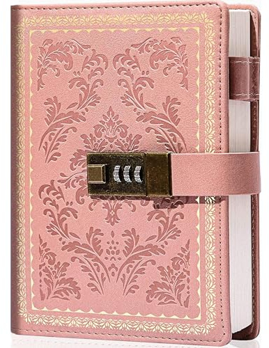 Lock Diary Vintage Journal with Lock for Women Leather Diary with Locks Refillable Personal Locking Locked Journal Writing Notebook B6 Secret Journal with Combination Password 5.5 x 7.8 in, Pink