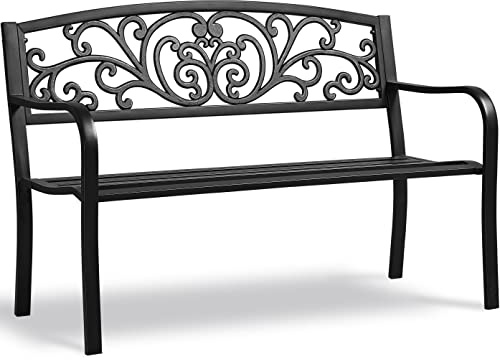 Yaheetech Metal Outdoor Bench Furniture with Antique Design, Black