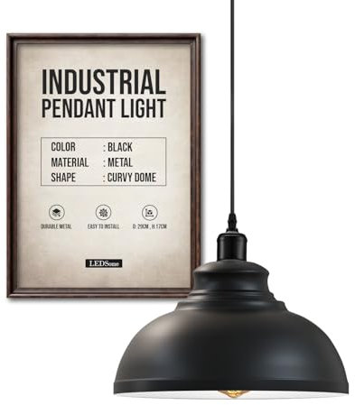 LEDSone Lampada retrò Lampada da soffitto Lampada vintage Illuminazione da soffitto Paralume in metallo per ristorante Soggiorno Camera da letto Cucina Bar Corrido (Nero)