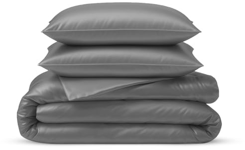 LINENWALAS 2-teiliges Bettbezug-Set aus 100 % Bio-Bambus, mit Reißverschluss und Eckbändern, weichstes kühles Bambus-Bettwäsche-Set, Einzelbett (140 x 200 cm, Hellgrau)