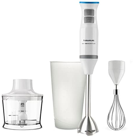 Taurus - Batidora de mano Bapi 1000W | Picadora eléctrica INOX | 20 Velocidades + Turbo | Incluye Vaso medidor | Pica hielo, alimentos congelados, frutos secos | Minipimer 3en1 | Accesorios