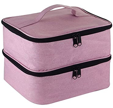 Contenitore per unghie, sacchetto di stoccaggio per unghie a doppio strato - lampada per essiccatore per unghie e 30 bottiglie (15ml), sacchetto organizzatore per unghie per di Manicure Set(Rosa)