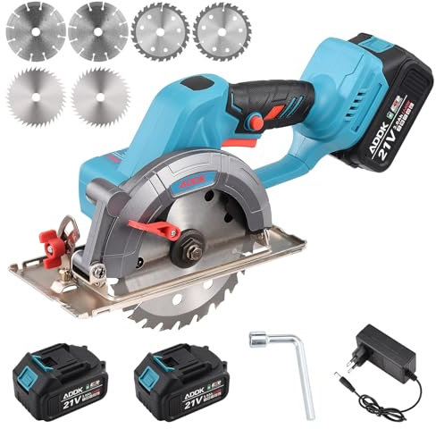 Sierra circular sin escobillas, sierra circular inalámbrica de 20 V, 1080 rpm, profundidad máxima de corte de 40 mm, sierra artesanal de mano con batería y cargador para cortar
