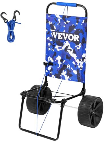 VEVOR Chariot de Plage avec Grandes Roues pour Le Sable, Plateau de Chargement 380 x 386 mm, Chariot de Transport Pliable avec Roues Solides en PE 254 mm, chargé de 31 kg, pour Pique-Nique, Camping
