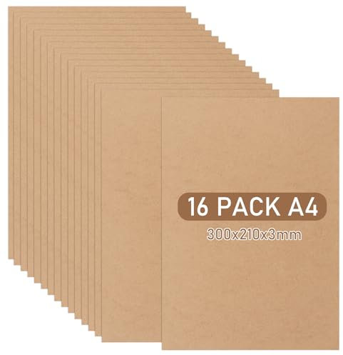 GBACHOOSE 16 placas de madera MDF A4, 300 x 210 x 3 mm, tablero de madera contrachapada DIN A4, placas de madera contrachapada para manualidades, madera contrachapada de álamo de 3 mm, tablero de