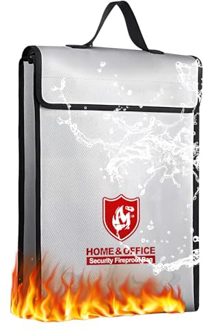 Bolsa de Documentos Ignífuga, Bolsa de Documento Ignífuga y Impermeable, 1200℃ Bolsa de Seguridad Ignífuga, 38x32x8cm Bolsa de Documento Grandes para Pasaportes, Documentos, Dinero