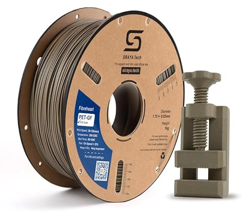 Siraya Tech Fibreheart PET-GF FDE Earth 3D-Druckfilament, 1 kg – 15% glasfaserverstärkt, Flat Dark Earth, UV-beständig, geringe Feuchtigkeitsaufnahme, hohe Festigkeit für industrielle Anwendungen