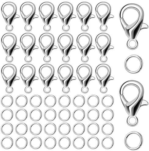 Doxiru 400-teiliges Armbandverschluss-Set, 200 Armbandverschlüsse und 200 Biegeringe für selbstgemachte Armbänder, Halsketten, Anhänger, Kunsthandwerk, Schmuckherstellung (Silber)
