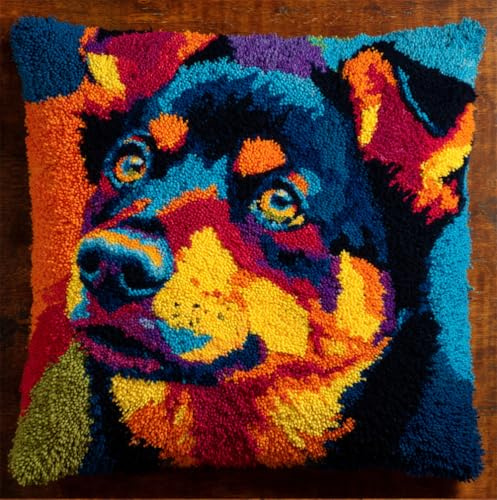 Rqwybcaxn Kit De Ganchos Para Pestillos De 43 X 43 Cm, Perro Diseño Impreso, Funda De Cojín – Decoración Del Hogar, Ganchillo Artesanías Con Gancho De Pestillo Herramienta Para Niños Y Adultos