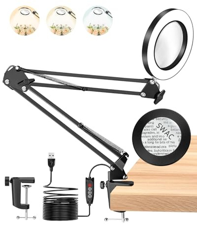 TANYO 10X Lupe mit Licht, 72 LED Lupenlampe mit Klemme, 3 Farbmodi & 10 Helligkeitsstufen Lupenleuchte, Leselupe für Reparieren, Nähen, Handwerk, Schmuck, Sehschwäche, ältere Menschen