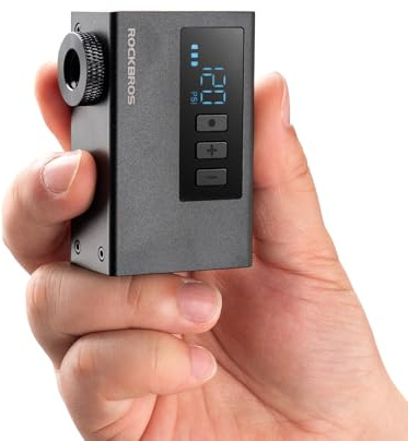 ROCKBROS Tiny Electric Bike Pump with Gauge Max 120PSI Portable Rechargeable 420mah With LED Display Auto Stop Small Mini Pump For E-Bike, MTB, City and Road Bike Schrader & Presta