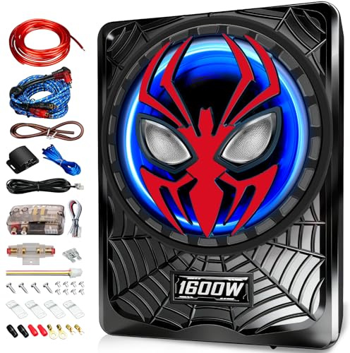 2026 Upgraded 1600W Car Subwoofers, 10 Ultra-Thin Powered Under-Seat Subs with Built-in Amplifier, (LPF/Gain/Bass Boost) RGB Ambient Lights, Independent Bass Knob, High Output Distortion-Free Audio