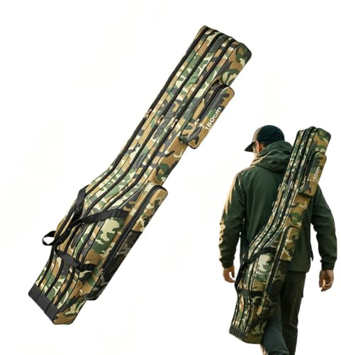 JYQOQH Fishing Rod Bag, 150CM Foldable Portable Fishing Bag, Fishing Tackle Bag with 3 Layers Waterproof Oxford, Outdoor Fishing Carrier Bag for Fisherman, Gift for Men Angler