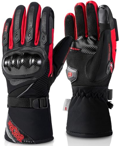 BORLENI Guanti Moto Invernali Uomo, Guanti da Moto Invernali con 3M Thinsulate, Impermeabili Antivento Termici con Touchscreen e Protezioni in Fibra di Carbonio per Nocche, Taglie Red-XL