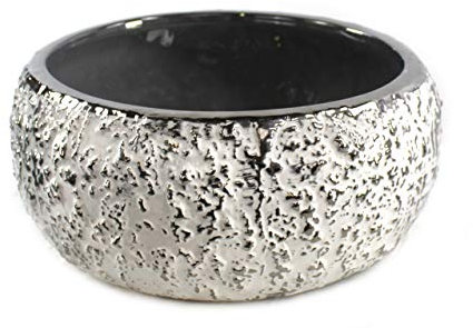 DARO DEKO Keramik Pflanz-Gefäß rund weiß-Silber Ø 23cm x 12cm