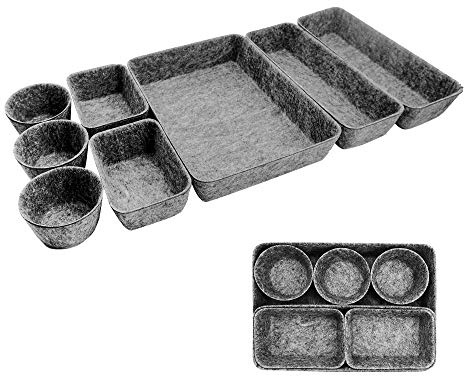 POTTIIS 8pcs Drawer Organizers, Separators, Storage Box,Felt Storage Bins Inserts Tool Containers Toy Basket Shelf Cubes Foldable Drawer Dividers Desk Organisers - Grey