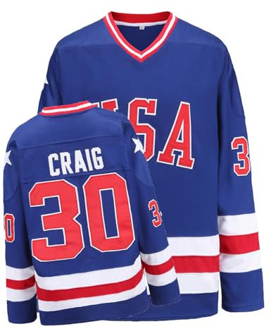 Hockey-Trikot der USA 1980 Olympia-Team Eishockey-Trikots genähte Buchstaben und Zahlen S-XXXL, 30#Blau, XX-Large