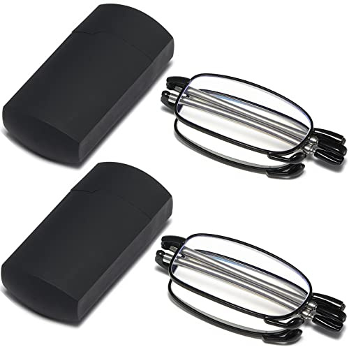Lot de 2 paires de lunettes de lecture pliantes compactes et portables avec charnières à ressort Noir, 2 Noir