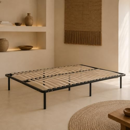 Sängbotten med lameller 160 x 200 cm på ben för säng 2 platser, 7 fötter, 40 flerträlameller, bas i sats att montera (160 x 200)