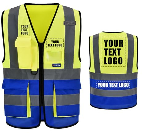 A-SAFETY Customize Yellow Blue High Vis Vest Logo (Yellow&Blue S)