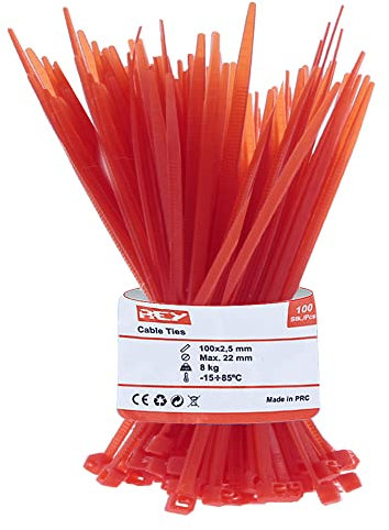 REY 100x Paquete Bridas Cables de Malla Reforzada 2,5 x 100mm, Protección Rayos UV, Rojo