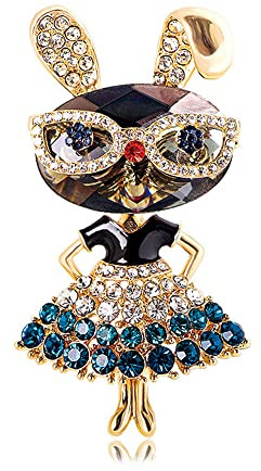 Rhinestone Lady Rabbit Brooch Pin for Women Girls Fashion Gold Plated Crystal Bunny Animal Brooches Lapel Pins Dainty Cute Graduation Honors Easter Jewelry Gift for Daughter Teacher Students (Blue)