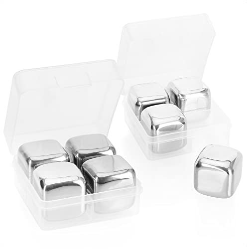 com-four® 8x Edelstahl Eiswürfel - spülmaschinenfeste, wiederverwendbare Eiswürfel-Steine, Premium Eiswürfel für Spirituosen - Kühlsteine für Whiskey, Wein und Gin aus rostfreiem Stahl (8 Stück)