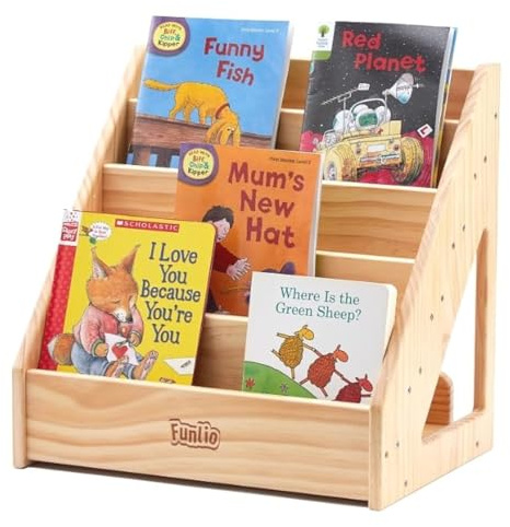 FUNLIO Bibliothèque Montessori pour Les Tout-Petits de 1 à 5 Ans, avec poignée & Dispositif Anti-basculement, pin Haut de Gamme, Bibliothèque pour Enfants pour Classe, approuvée CE&CPC