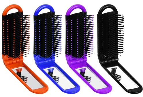 Wisebom 4 Pièces Brosse à Cheveux Pliable avec Miroir, Brosse à Cheveux Portable de Voyage Peigne de Massage Compact Brosse à Cheveux de Poche pour Homme Femmes et Filles