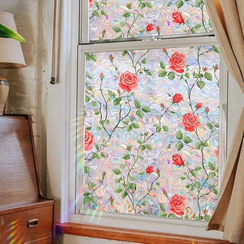 WBQMUNY Window Privacy Film Stain Glass Window Film Rainbow Window Film Window clings Non-Adhesive Reusable Decorative for Home 17.7 x43.3