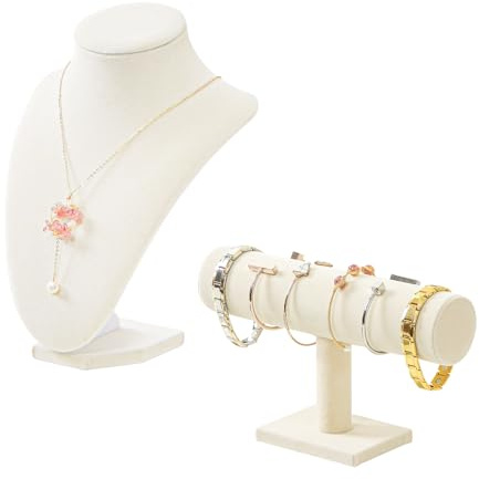 Julysky 2PCS Velvet Jewelry Holder Display, 3D Necklace Display Bust Necklace Stand,Bracelet Holder Stand, Bracelets, Bangles, Chains, Anklets, Necklace Holder for Retail Shops, Boutiques(Beige)