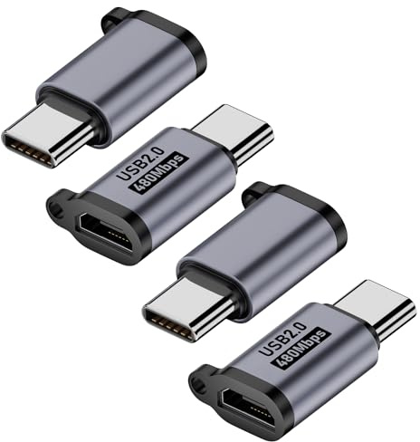 AreMe Micro USB 2.0 to USB C Adapter (4 Pack), Micro USB Female to USB Type C Male Converter Connector Support Charge Data Sync for Galaxy Type-C Phones, Tablets and More (Grey)