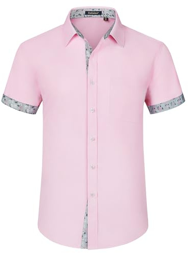 Enlision Chemises formelles à manches courtes pour homme, chemises de bureau boutonnées à coupe classique avec poches, rose, XL