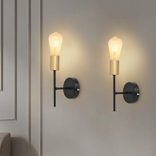 CBJKTX 2ER Wandleuchte Innen Wandlampe Vintage - E27 Industrial 1 Flammig Wandbeleuchtung Schwarz Flurlampe Retro Metall Wand Wandspot für Flur Treppenhaus Küche Schlafzimmer - (Ohne Leuchtmittel)