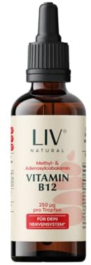 LIV Vitamin B12 Tropfen, 50ml | 250 µg/Tropfen, 200µg Methylcobalamin & 50µg Adenosylcobalamin | 100% Alkoholfrei & Vegan | Regelmäßige Laboranalysen